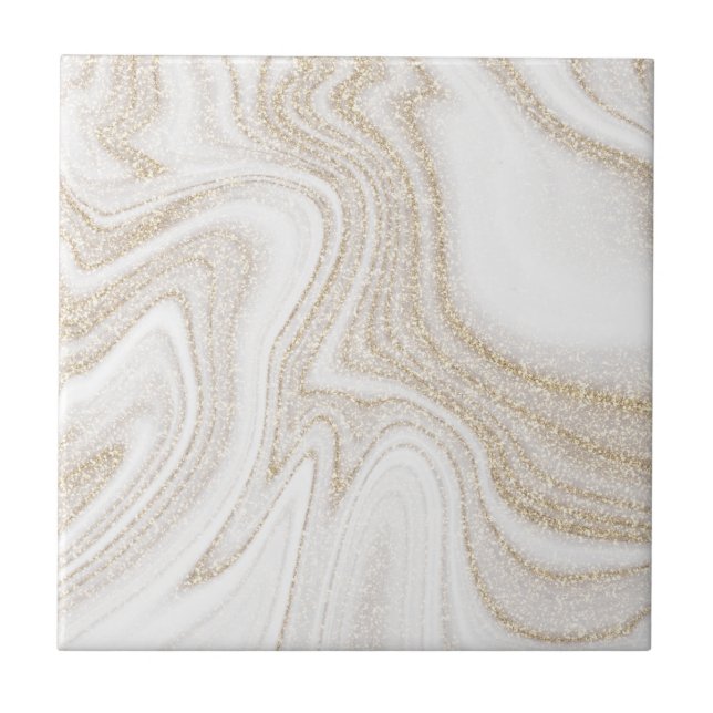 Modern chic white marble gold glitter ceramic tile (Front)