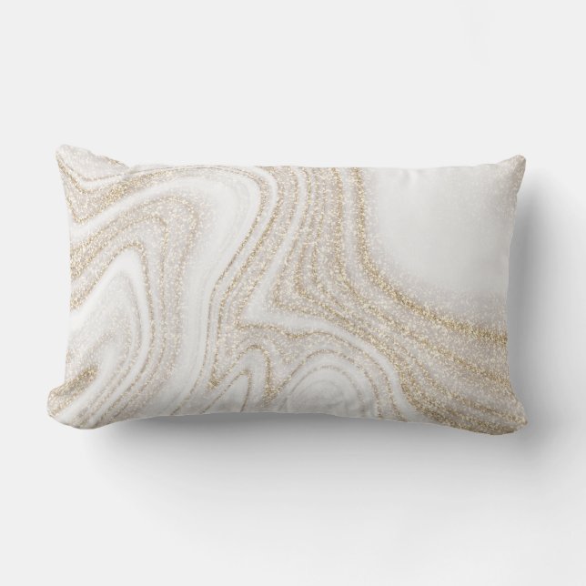 Modern chic white marble gold glitter lumbar cushion (Front)