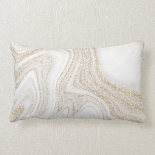 Modern chic white marble gold glitter lumbar cushion