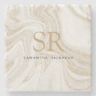 Modern chic white marble gold glitter monogram
