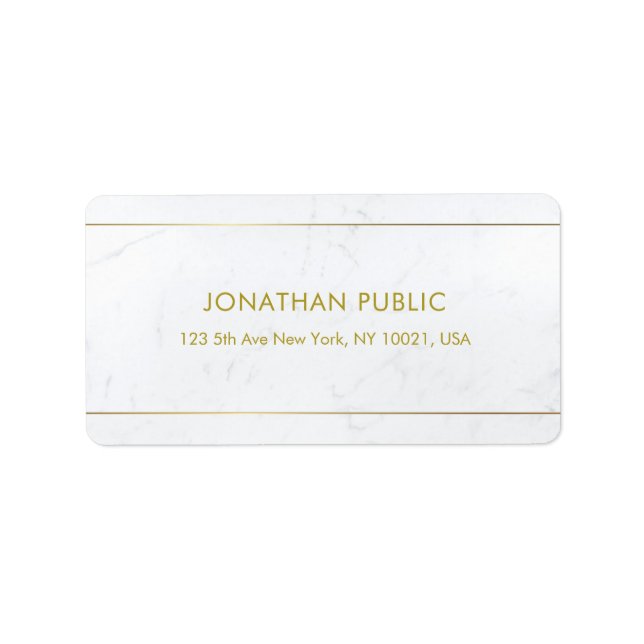 Modern Chic White Marble Gold Text Minimalist Label (Front)