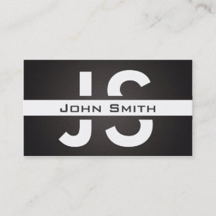 Modern chic white monogram black linen background business card