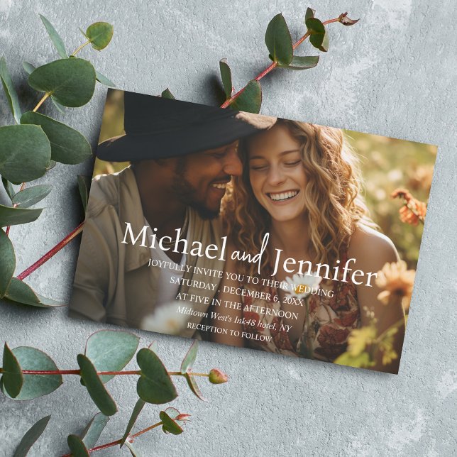  modern chic white typography wedding photo  invitation (Creator Uploaded)