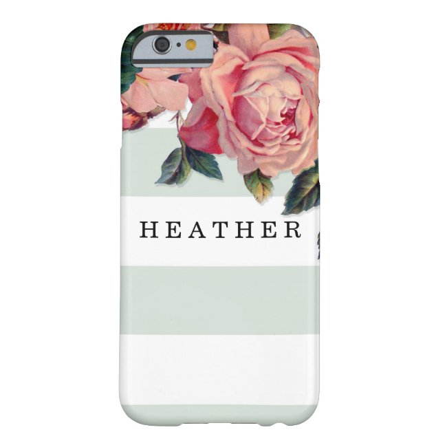 MODERN Chic Wide Stripes w Roses, Mint Green Case-Mate iPhone Case (Back)