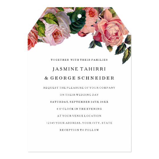 MODERN Chic Wide Stripes w Vintage Roses Floral Card