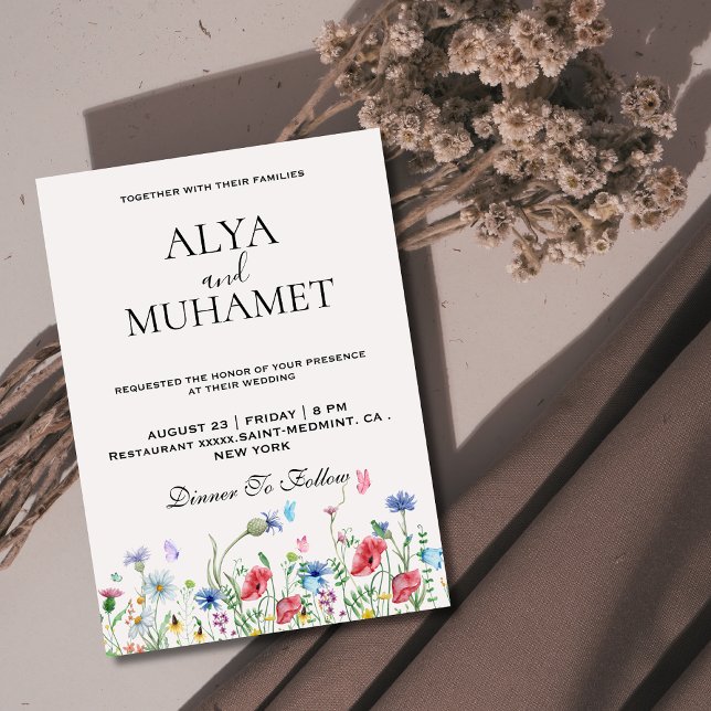 Modern chic wild flowers ivory wedding  invitation (Creator Uploaded)