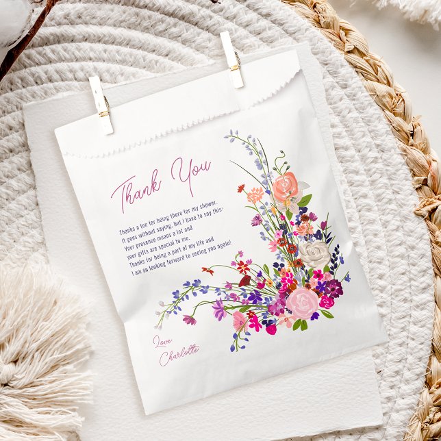 Modern chic wild flowers script bridal shower favour bag (Modern chic wild flowers script bridal shower favor bag)