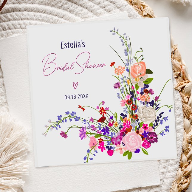 Modern chic wild flowers script bridal shower napkin (Modern chic wild flowers script bridal shower napkins)