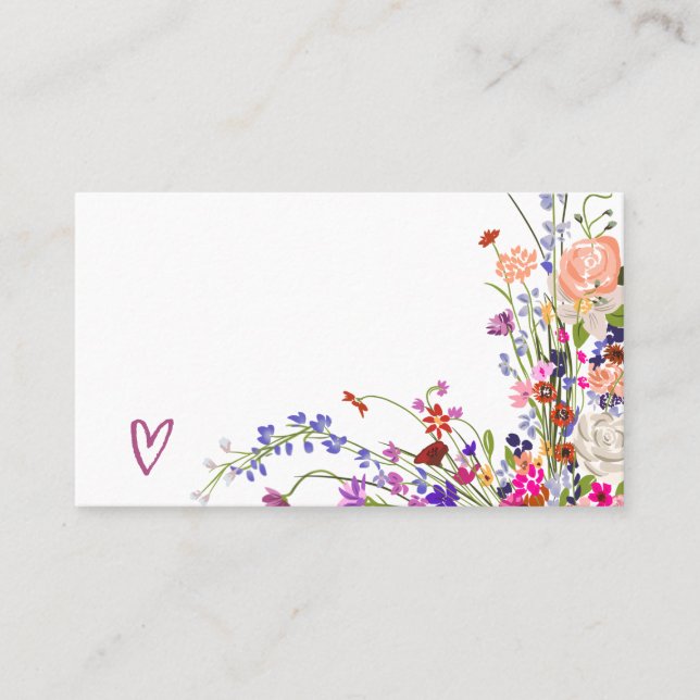 Modern chic wild flowers script bridal shower place card (Front)