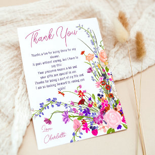 Modern chic wild flowers script bridal shower thank you card