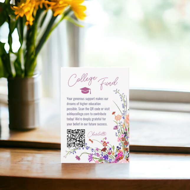 Modern chic wild flowers script fund graduation  enclosure card (Modern chic wild flowers script fund graduation enclosure card)