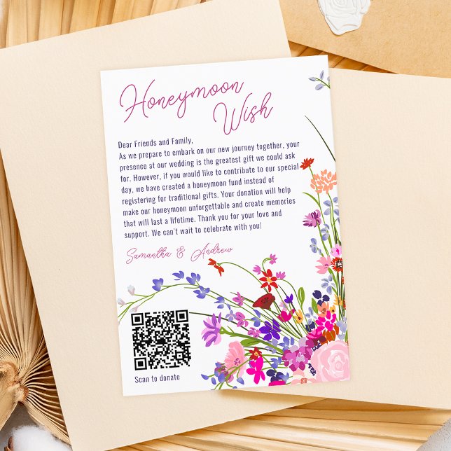 Modern chic wild flowers wishing well wedding QR Enclosure Card (Creator Uploaded)