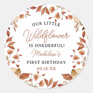  Modern Chic Wildflower Script 1st Birthday Girl  Classic Round Sticker
