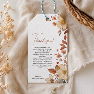 Modern Chic Wildflower Script 1st Birthday Girl Gift Tags