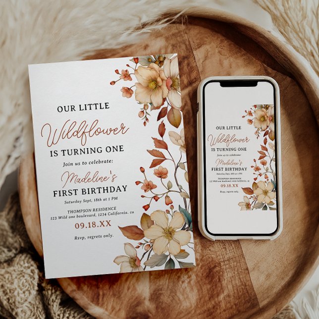  Modern Chic Wildflower Script 1st Birthday Girl  Invitation (Creator Uploaded)
