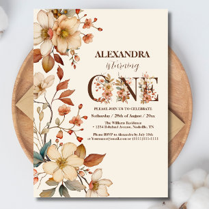 Modern chic wildflower script 1st birthday invitation