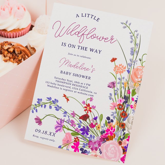 Modern chic wildflower script baby shower invitation (Creator Uploaded)