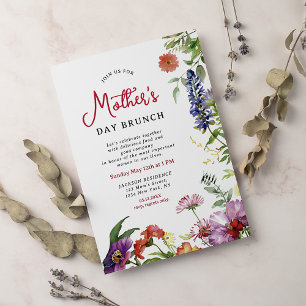 Modern Chic Wildflower Script Mother's Day Brunch Invitation