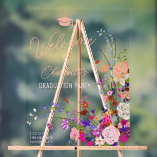 Modern chic wildflower script welcome graduation acrylic sign