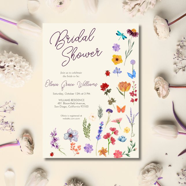 Modern chic wildflower watercolor bridal shower  invitation (Creator Uploaded)