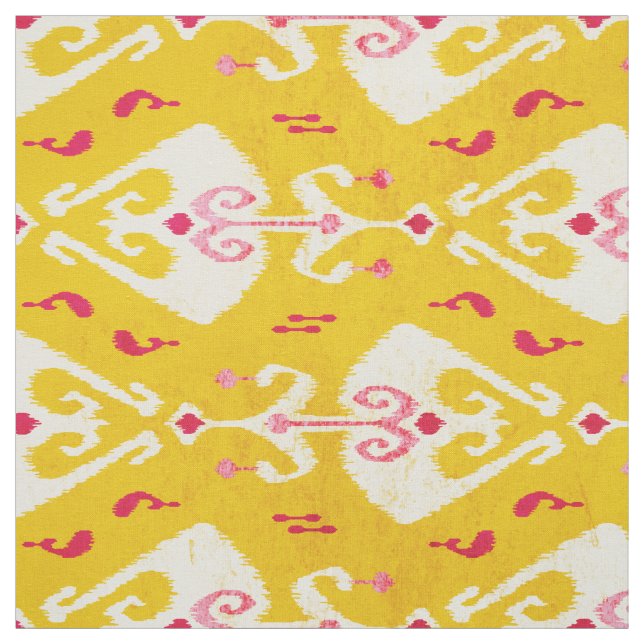 Modern chic yellow pink ikat pattern fabric (Swatch)