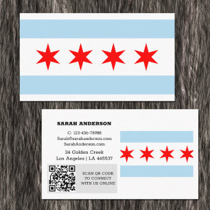 Modern Chicago Business Card, Chicago Flag / USA Business Card