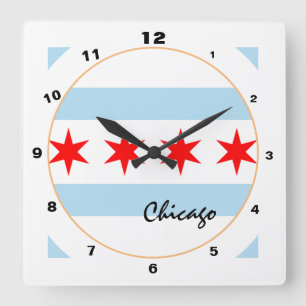 Modern Chicago Flag, Illinois Home USA / design Square Wall Clock