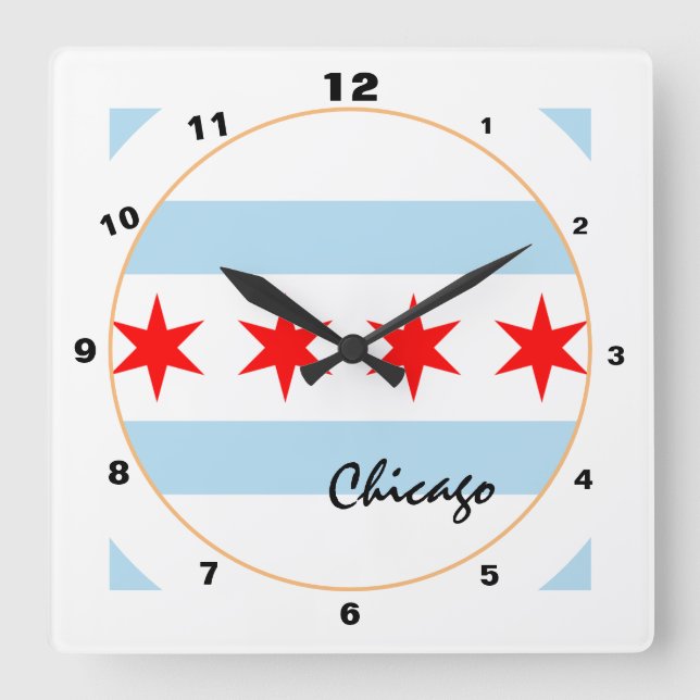 Modern Chicago Flag, Illinois Home USA / design Square Wall Clock (Front)