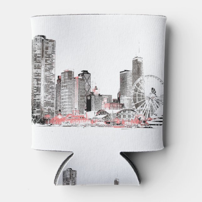 Modern Chicago Skyline Can Cooler (Front)