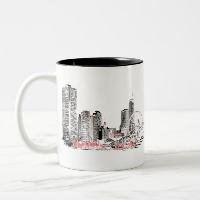 Modern Chicago Skyline Two-Tone Coffee Mug (Left)