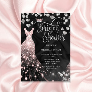 Modern Chick Rose Gold Glitter Wedding Dress Invitation
