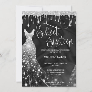 Modern Chick Silver Glitter Sweet 16 Invitation