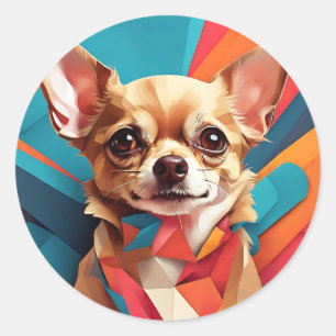 Modern Chihuahua Geometric Animal Classic Round Sticker