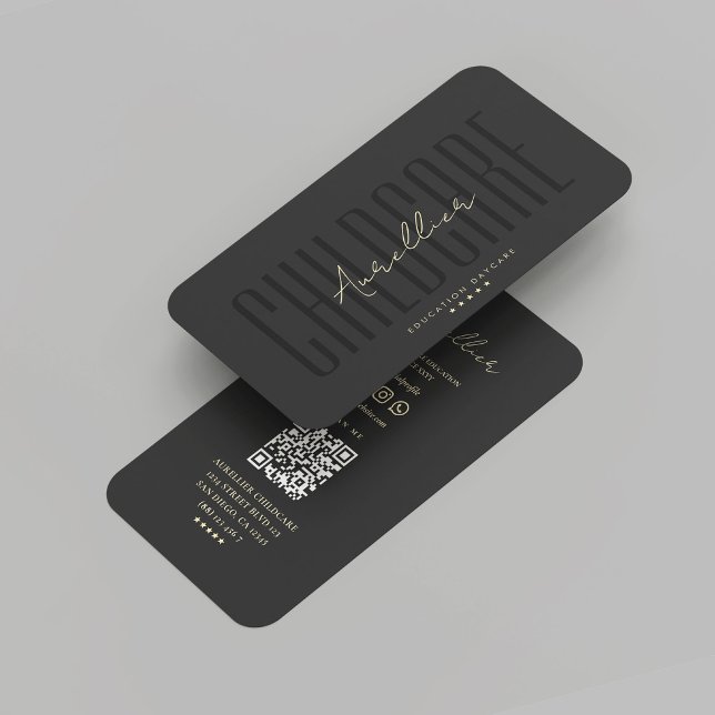 Modern Childcare Black Gold Daycare Professional  Business Card (Modern Childcare Black Gold Daycare Professional Business Card
)