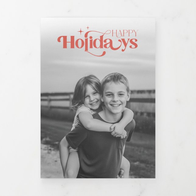 Modern Children Photo Collage Christmas Holiday Tri-Fold Invitation (Cover)