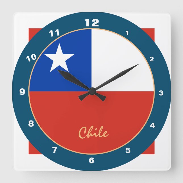 Modern Chile, trendy Chilean Flag Home / design Square Wall Clock (Front)