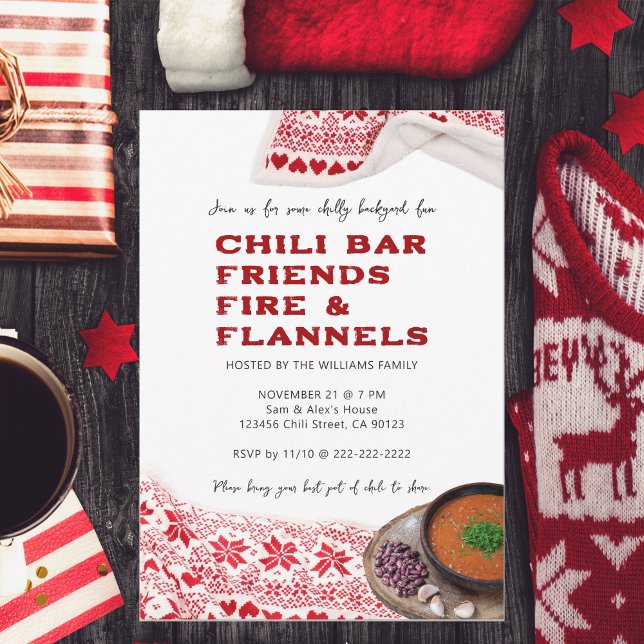 Modern Chilli Friends Flannel Friendsgiving Potluc Invitation (Modern Chili Friends Flannel Friendsgiving Friendsmas Potluck Invitation Thanksgiving Christmas)