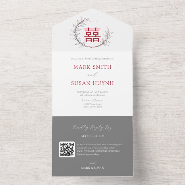 Modern Chinese All in One Wedding Invitation (RED) (Inside)