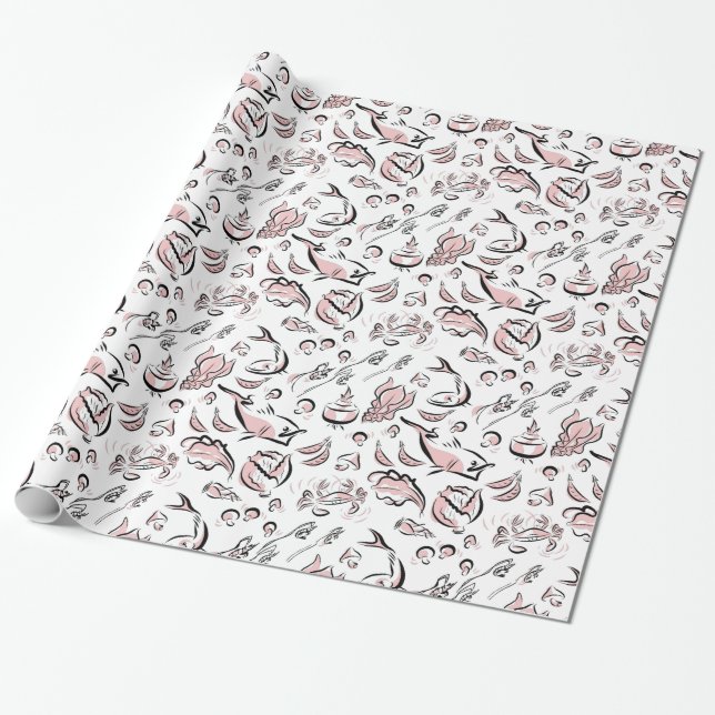 Modern Chinese Cuisine Ink Drawing Wrapping Paper (Unrolled)