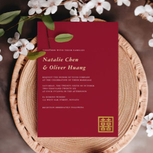 Modern Chinese Double Happiness Wedding Red + Gold