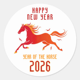 Modern Chinese Horse New Year 2026  Classic Round Sticker