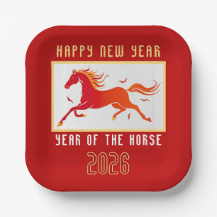 Modern Chinese Horse New Year 2026  Paper Plate