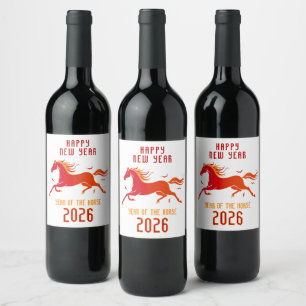 Modern Chinese Horse New Year 2026 Wine Label