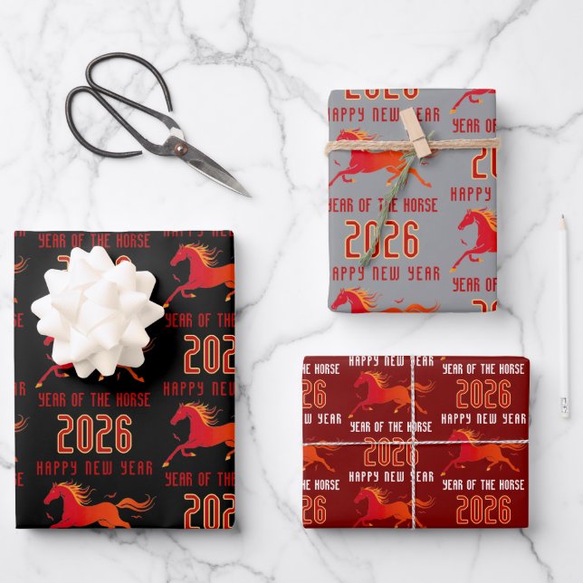 Modern Chinese Horse New Year 2026  Wrapping Paper Sheet (Front)