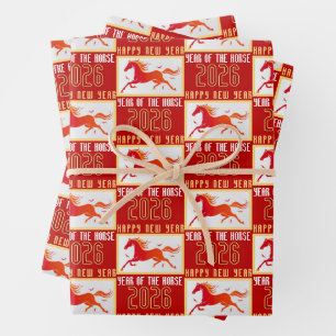 Modern Chinese Horse New Year 2026  Wrapping Paper Sheet