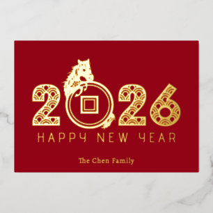 Modern Chinese Lunar New Year of Horse 2026 Foil Holiday Card