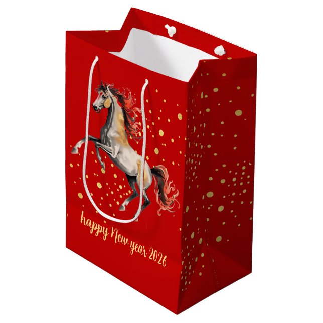Modern Chinese New Year 2026 Horse New Year Medium Gift Bag (Front Angled)