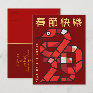 Modern Chinese New Year of the Snake 2025 VPostC Holiday Postcard