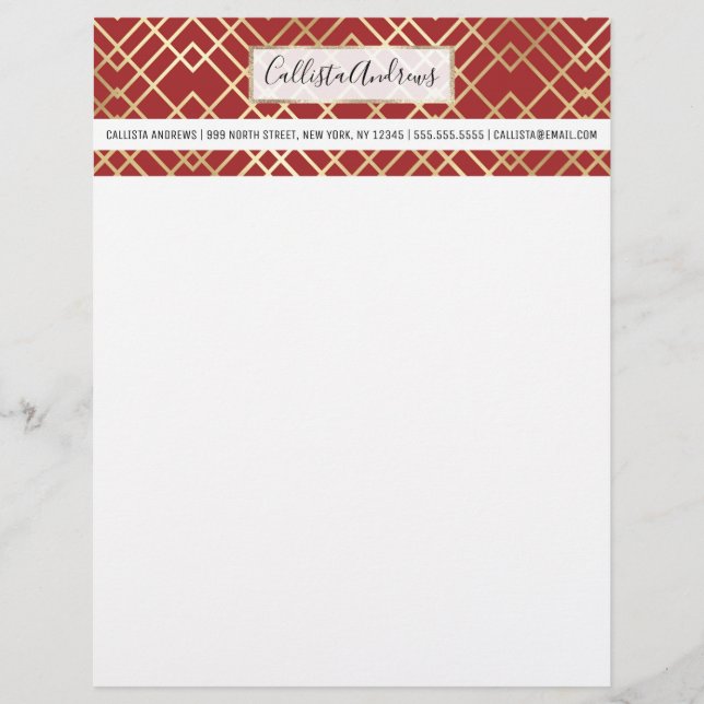 Modern Chinese Red Art Deco Geometric Pattern Custom Letterhead (Front)
