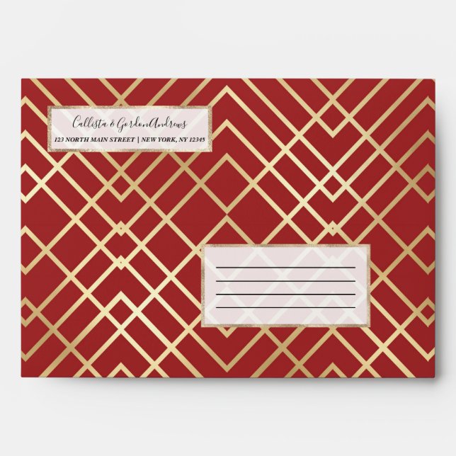 Modern Chinese Red Art Deco Geometric Pattern Envelope (Front)